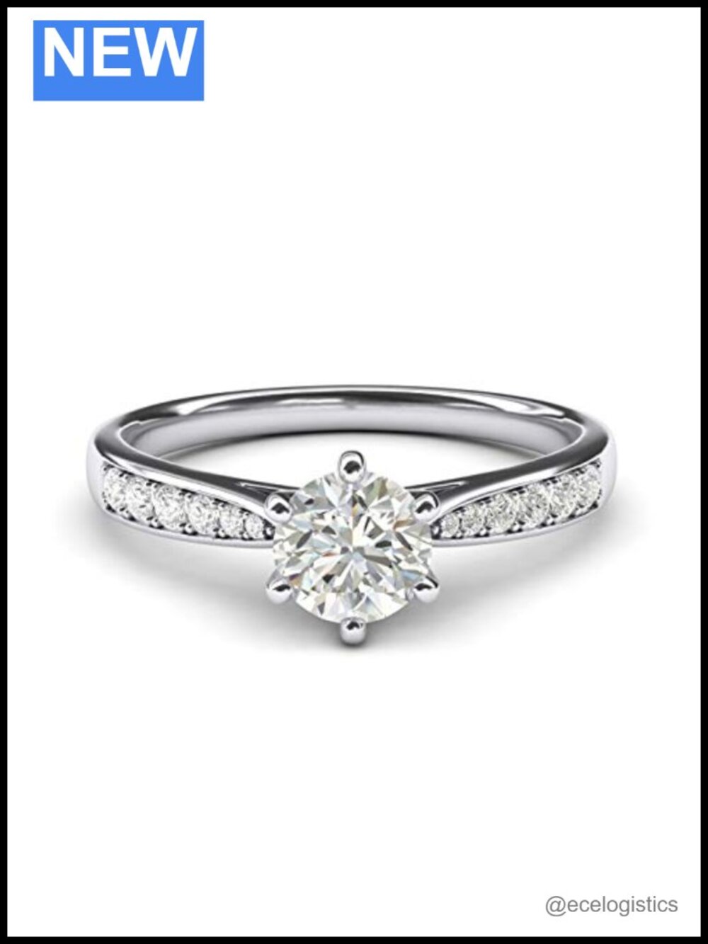 14k white gold 6-prong solitaire simulated diamond engagement ring